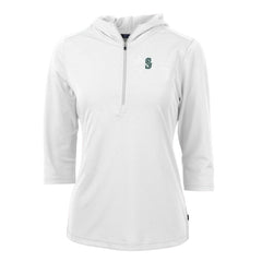 Seattle Mariners Cutter & Buck Women's Virtue Eco Pique 3/4 Sleeve Half-Zip Pullover Hoodie - MLB Hoodies