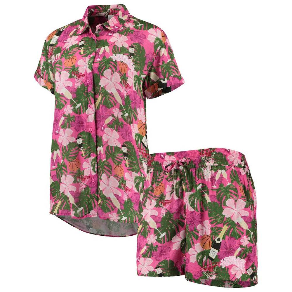 Pink Brooklyn Nets Lusso Women's Finley-Frankie Party Top & Shorts Set | NBA