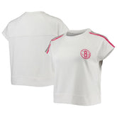 White Brooklyn Nets Lusso Women's Margot Cropped Tri-Blend Cap Sleeve Sweatshirt | NBA