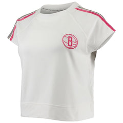 White Brooklyn Nets Lusso Women's Margot Cropped Tri-Blend Cap Sleeve Sweatshirt | NBA