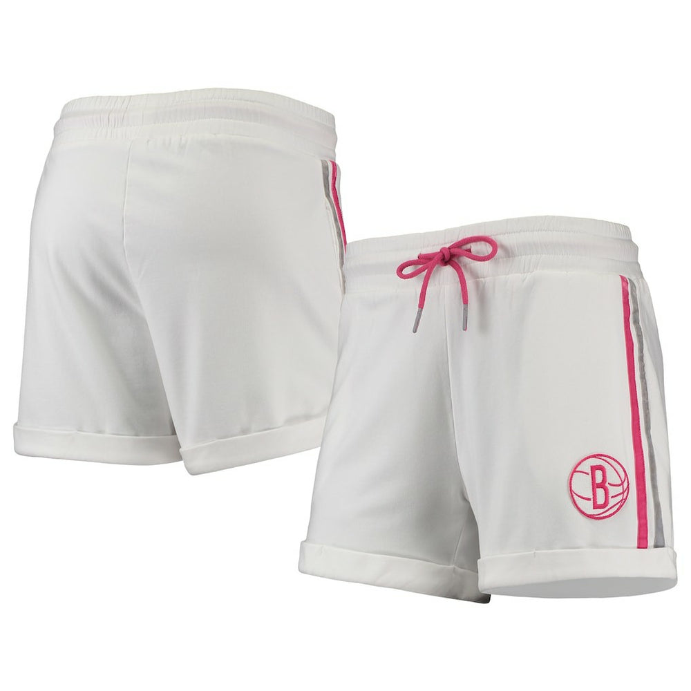 White/Pink Brooklyn Nets Lusso Women's Melody Cuffed Tri-Blend Shorts | NBA