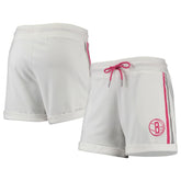 White/Pink Brooklyn Nets Lusso Women's Melody Cuffed Tri-Blend Shorts | NBA