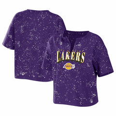 Purple Los Angeles Lakers WEAR by Erin Andrews Women's Bleach Splatter Notch Neck T-Shirt | NBA