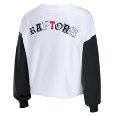 Heather Red Toronto Raptors WEAR by Erin Andrews Women's Mixed Letter Cropped Pullover Sweatshirt | NBA