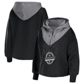 Black Brooklyn Nets WEAR by Erin Andrews Women's Pieced Quarter-Zip Hoodie Jacket | NBA