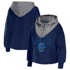 Navy Dallas Mavericks WEAR by Erin Andrews Women's Pieced Quarter-Zip Hoodie Jacket sale | NBA