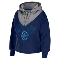 Navy Dallas Mavericks WEAR by Erin Andrews Women's Pieced Quarter-Zip Hoodie Jacket sale | NBA