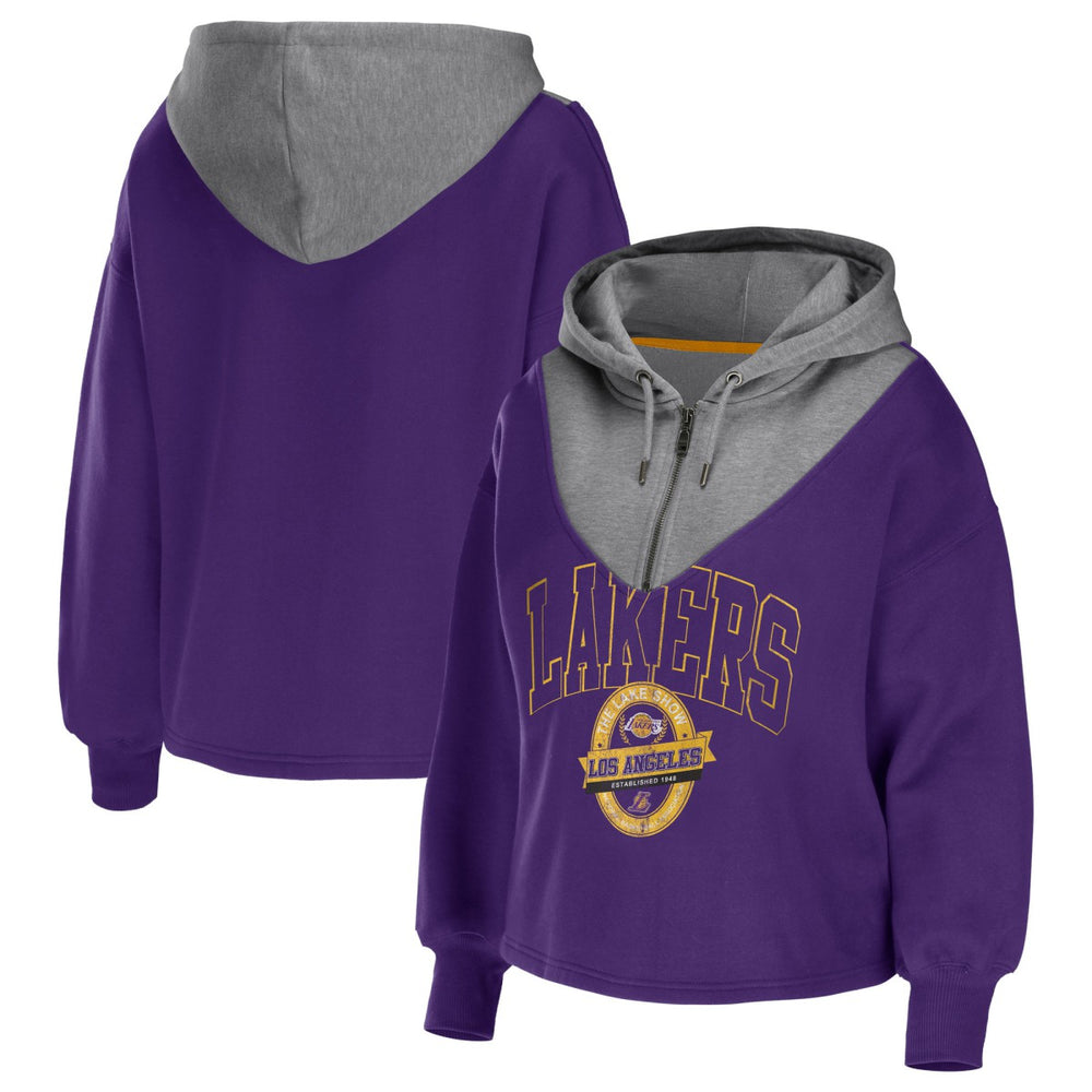 Purple Los Angeles Lakers WEAR by Erin Andrews Women's Pieced Quarter-Zip Hoodie Jacket | NBA
