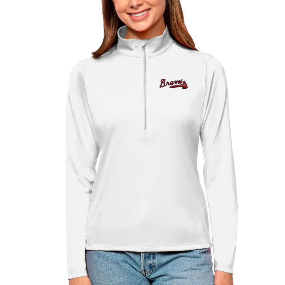 Atlanta Braves Antigua Women's Tribute Quarter-Zip Pullover Top - MLB Pullover