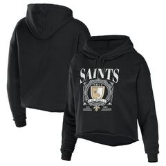 New Orleans Saints WEAR by Erin Andrews Women's Cropped Sponge Fleece Pullover Hoodie | NFL Outlet