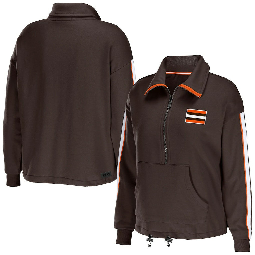Cleveland Browns WEAR by Erin Andrews Women's Logo Stripe Half-Zip Top | NFL On sale