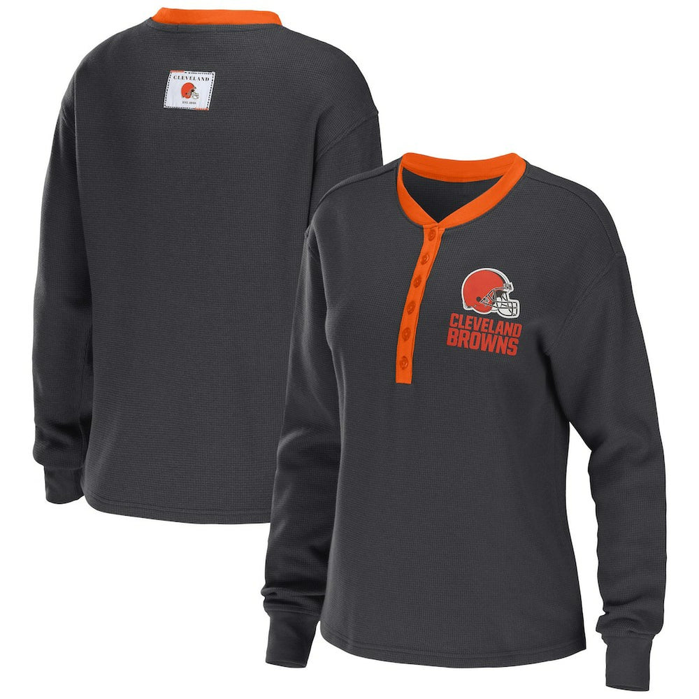 Cleveland Browns WEAR by Erin Andrews Women's Waffle Henley Long Sleeve T-Shirt | NFL Hot
