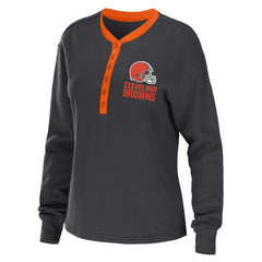 Cleveland Browns WEAR by Erin Andrews Women's Waffle Henley Long Sleeve T-Shirt | NFL Hot