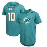 Miami Dolphins Tyreek Hill Majestic Threads Player Name & Number Short Sleeve Hoodie T-Shirt | NFL New