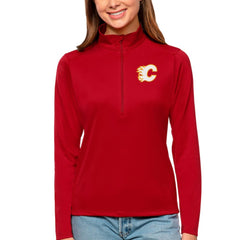 Calgary Flames Antigua Women's Tribute Quarter-Zip Pullover Top - NHL Pullover