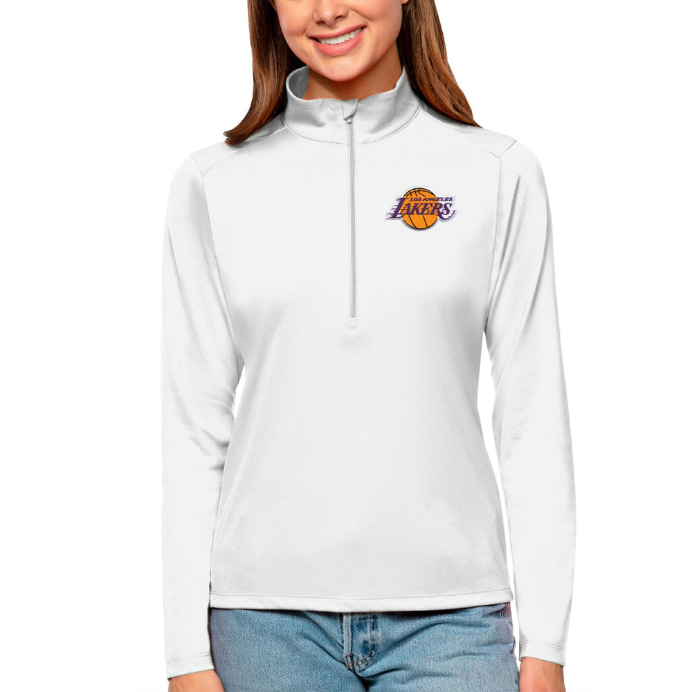 White Los Angeles Lakers Antigua Women's Tribute Half-Zip Top | NBA