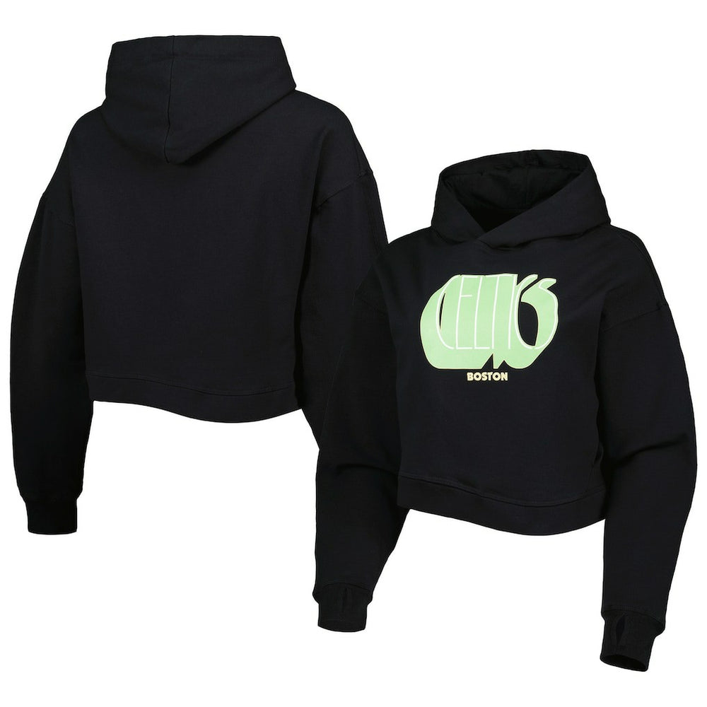 Black Boston Celtics Lusso Women's Layla World Tour Cropped Pullover Hoodie | NBA