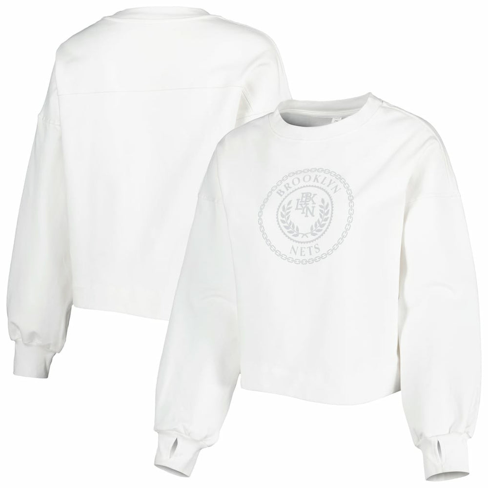 White Brooklyn Nets Lusso Women's Lola Ball and Chain Pullover Sweatshirt | NBA