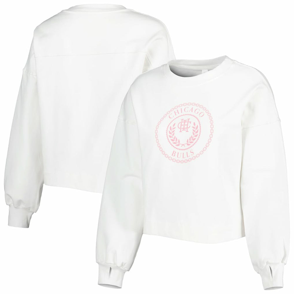 White Chicago Bulls Lusso Women's Lola Ball and Chain Pullover Sweatshirt | NBA