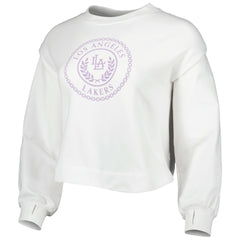 White Los Angeles Lakers Lusso Women's Lola Ball and Chain Pullover Sweatshirt | NBA