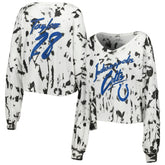 Indianapolis Colts Jonathan Taylor Majestic Threads Women's Off-Shoulder Tie-Dye Name & Number Cropped Long Sleeve V-Neck T-Shirt | NFL US