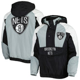 Black Brooklyn Nets Starter Body Check Raglan Hoodie Half-Zip Jacket | NBA