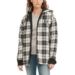 Black/Cream Brooklyn Nets Tommy Jeans Women's Molly Flannel Full-Zip Hoodie | NBA