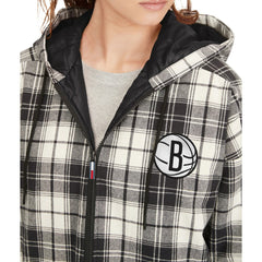 Black/Cream Brooklyn Nets Tommy Jeans Women's Molly Flannel Full-Zip Hoodie | NBA