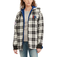 Black/Cream Philadelphia 76ers Tommy Jeans Women's Molly Flannel Full-Zip Hoodie | NBA