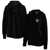 Black Brooklyn Nets Touch Women's End Line Velour Pullover Hoodie | NBA