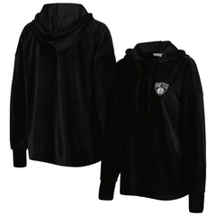 Black Brooklyn Nets Touch Women's End Line Velour Pullover Hoodie | NBA