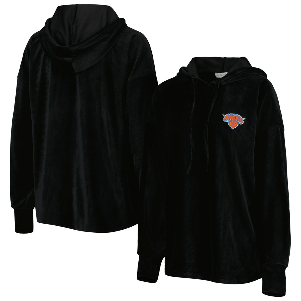 Black New York Knicks Touch Women's End Line Velour Pullover Hoodie | NBA