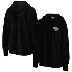 Black New York Knicks Touch Women's End Line Velour Pullover Hoodie | NBA