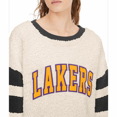 Oatmeal/Black Los Angeles Lakers Tommy Jeans Women's Mindy Sherpa Pullover Sweatshirt | NBA