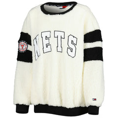 Oatmeal/Black Brooklyn Nets Tommy Jeans Women's Mindy Sherpa Pullover Sweatshirt | NBA
