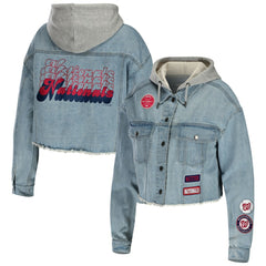 Washington Nationals WEAR by Erin Andrews Women's Hooded Button-Up Denim Jacket - MLB Jackets