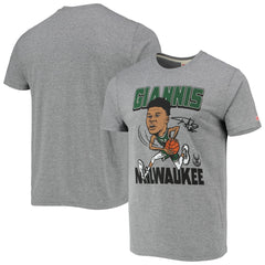 Heathered Gray Giannis Antetokounmpo Milwaukee Bucks Homage Caricature Tri-Blend T-Shirt | NBA
