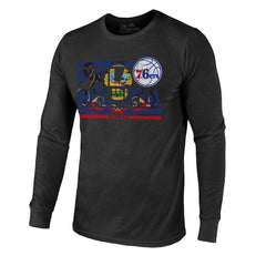 Black Philadelphia 76ers Majestic Threads City and State Tri-Blend Long Sleeve T-Shirt | NBA