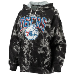 Black Philadelphia 76ers Majestic Threads Women's Burble Tie-Dye Tri-Blend Pullover Hoodie | NBA