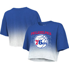 Royal/White Philadelphia 76ers Majestic Threads Women's Repeat Dip-Dye Cropped T-Shirt | NBA
