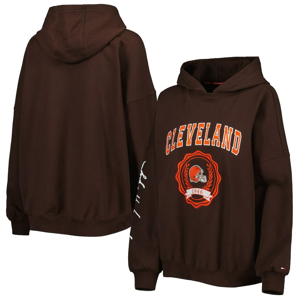 Cleveland Browns Tommy Hilfiger Women's Becca Drop Shoulder Pullover Hoodie | NFL Discount