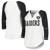 Las Vegas Raiders Touch Women's Rebel Raglan Tri-Blend 3/4-Sleeve Lace-Up V-Neck T-Shirt | NFL New