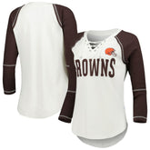 Cleveland Browns Touch Women's Rebel Raglan Tri-Blend 3/4-Sleeve Lace-Up V-Neck T-Shirt | NFL Sale
