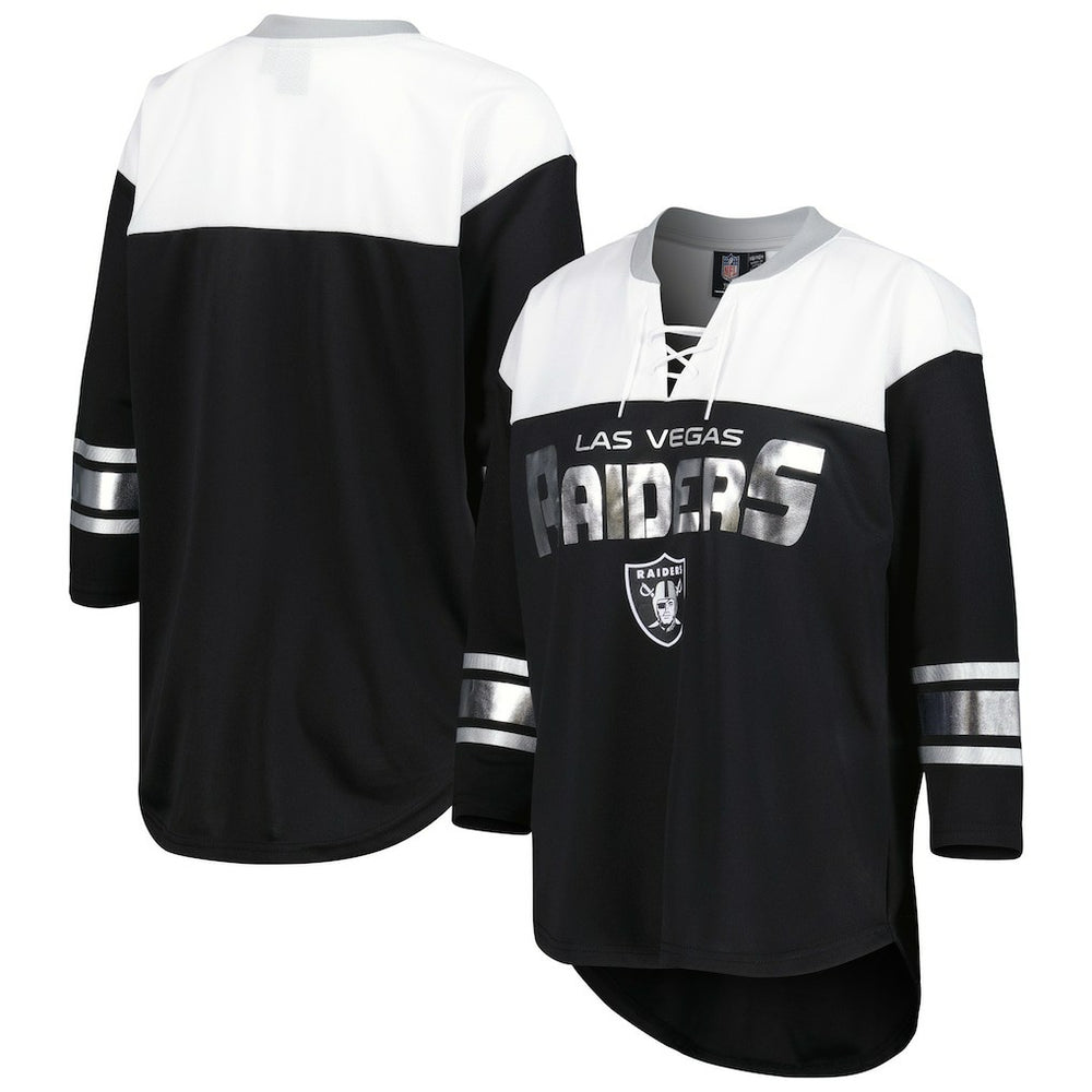 Las Vegas Raiders G-III 4Her by Carl Banks Women's Double Team 3/4-Sleeve Lace-Up T-Shirt | NFL New