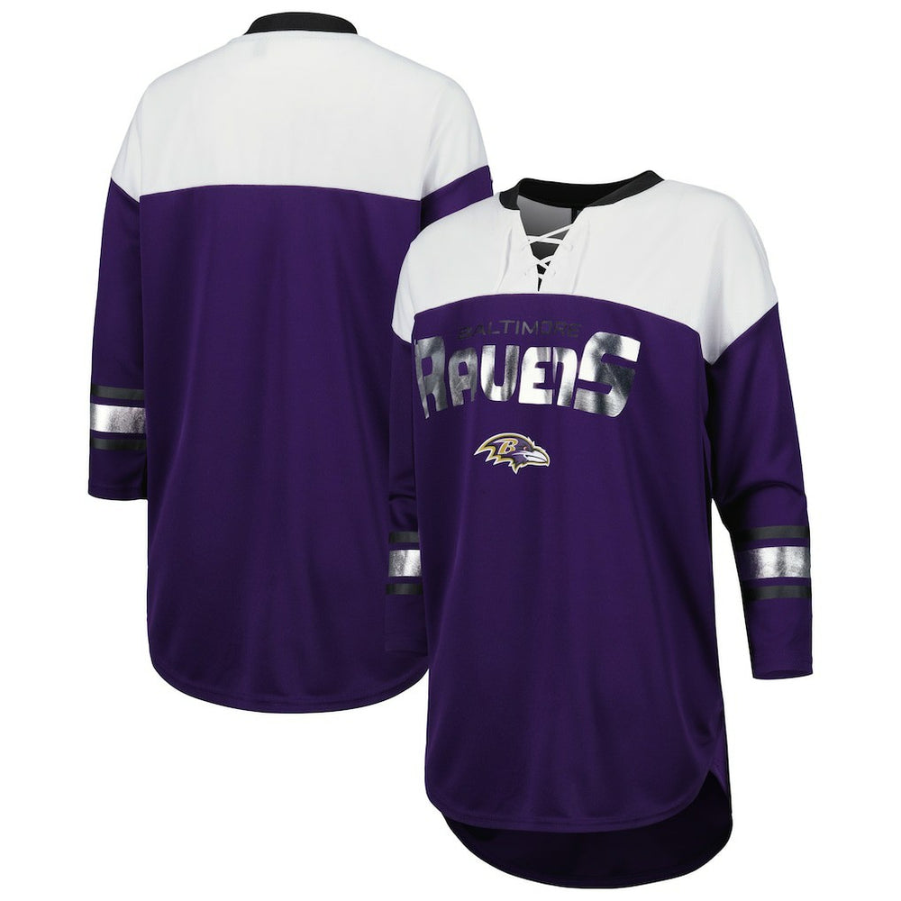 Baltimore Ravens G-III 4Her by Carl Banks Women's Double Team 3/4-Sleeve Lace-Up T-Shirt | NFL US