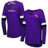 Baltimore Ravens Women's Athletic Varsity Lace-Up Lightweight Long Sleeve T-Shirt | NFL Outlet