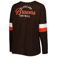 Cleveland Browns Women's Plus Size Athletic Varsity Lace-Up V-Neck Long Sleeve T-Shirt | NFL US