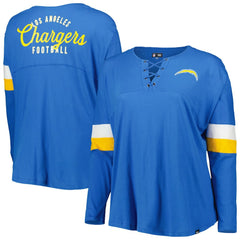 Los Angeles Chargers Women's Plus Size Athletic Varsity Lace-Up V-Neck Long Sleeve T-Shirt | NFL New