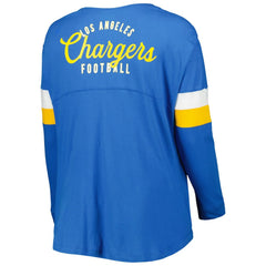Los Angeles Chargers Women's Plus Size Athletic Varsity Lace-Up V-Neck Long Sleeve T-Shirt | NFL New