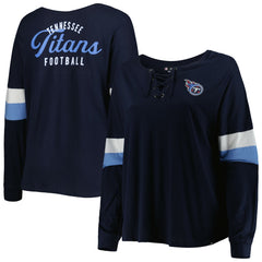 Tennessee Titans Women's Plus Size Athletic Varsity Lace-Up V-Neck Long Sleeve T-Shirt | NFL US